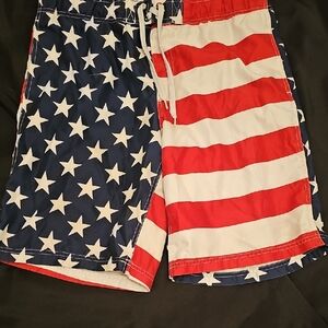 Faded Glory Red and Blue Star Striped Swim Shorts